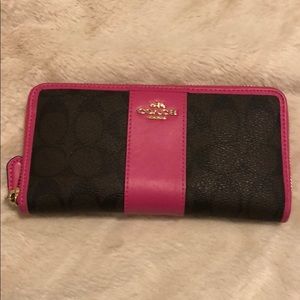 Coach Large Zip Wallet Signature Brown Pink (used)